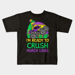 Kids Crush Mardi Gras Dino Monster Truck  Toddler Boys Kids Kids T-Shirt